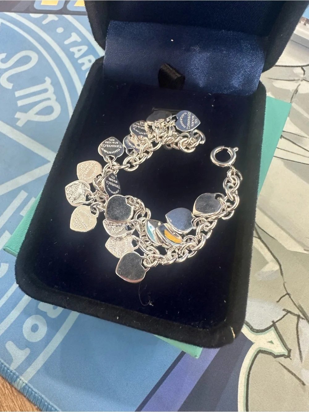 Tiffany & Co. Polished Silver Heart Charm Station Bracelet